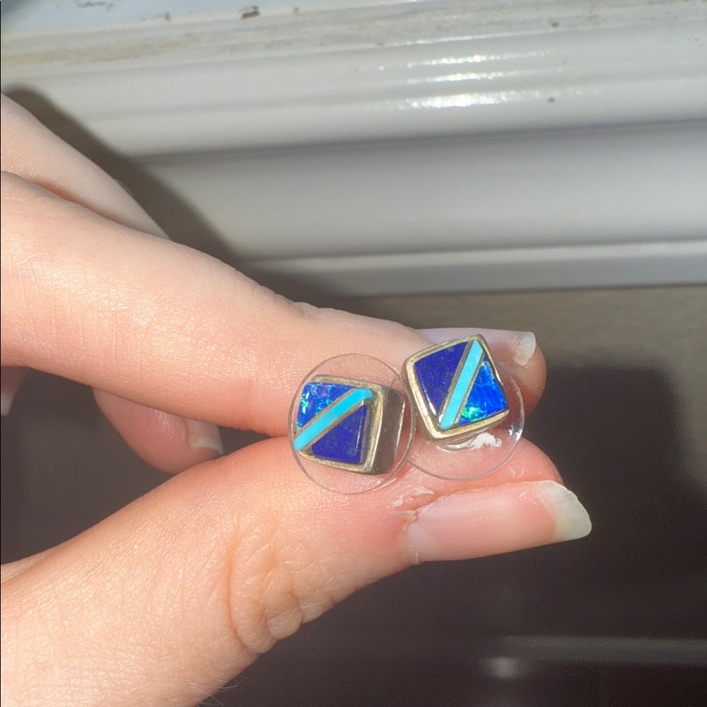 Real Turquoise Square Stud Earrings